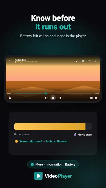VideoPlayer चेतावनी दे रहा है कि मूवी ख़त्म होने से पहले बैटरी ख़त्म हो सकती है