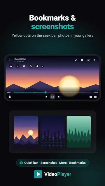 Adding video bookmarks and taking a screenshot in VideoPlayer