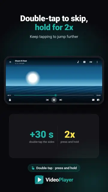 Double tap to skip forward and press and hold for 2x speed in VideoPlayer