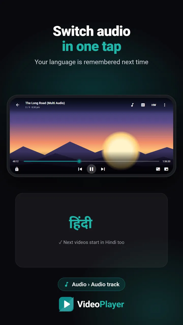 Switching from English to Hindi in a dual audio movie with VideoPlayer