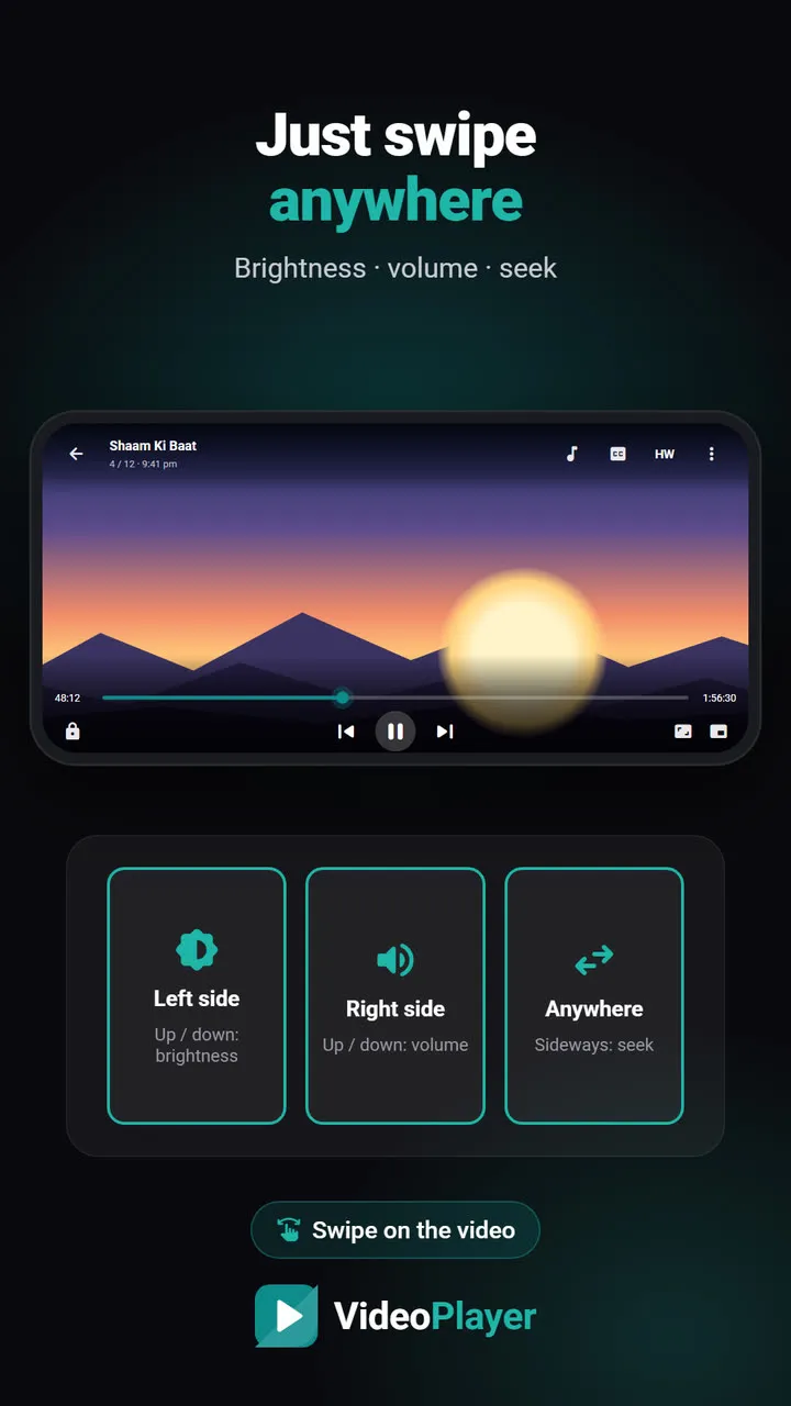 Swiping on the left for brightness and right for volume in VideoPlayer