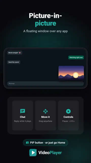 VideoPlayer in picture in picture mode floating over a chat app