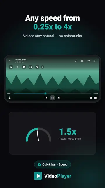 Choosing 1.5x playback speed in VideoPlayer