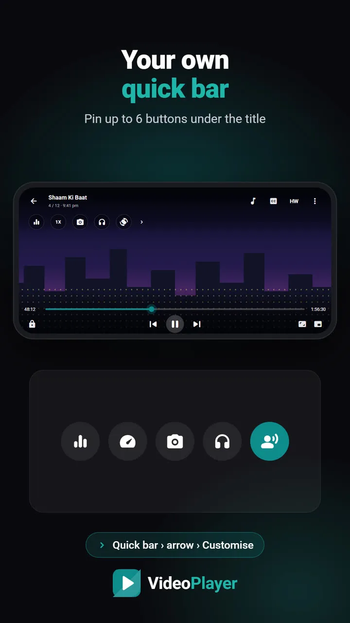 VideoPlayer में Dialogue boost पर टिक करके क्विक एक्शन कस्टमाइज़ करते हुए