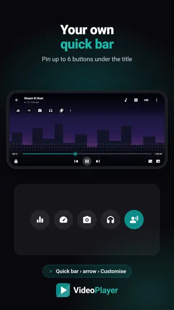 VideoPlayer में Dialogue boost पर टिक करके क्विक एक्शन कस्टमाइज़ करते हुए