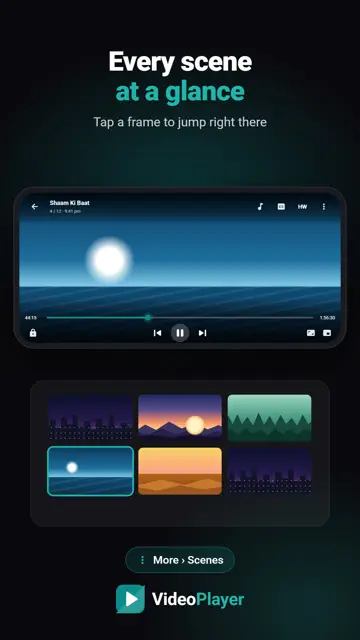 VideoPlayer के सीन ग्रिड से मूवी के किसी भी सीन पर जाते हुए