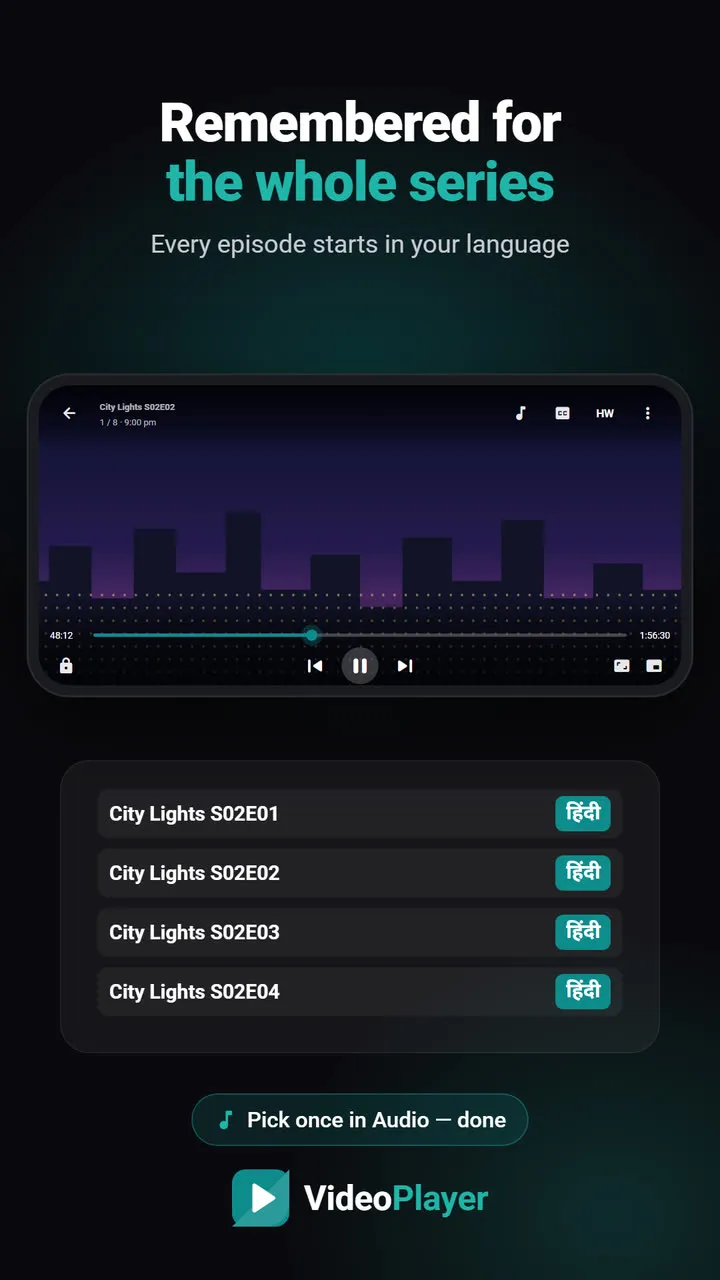 VideoPlayer starting the next episode with the remembered Hindi audio language