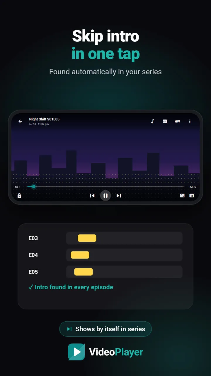 Tapping the Skip intro button in a downloaded series in VideoPlayer