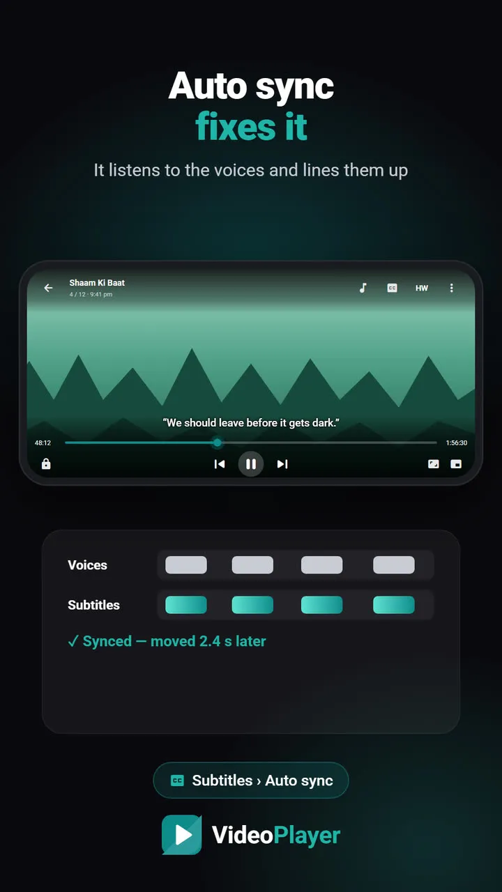VideoPlayer auto sync lining up late subtitles with the voices